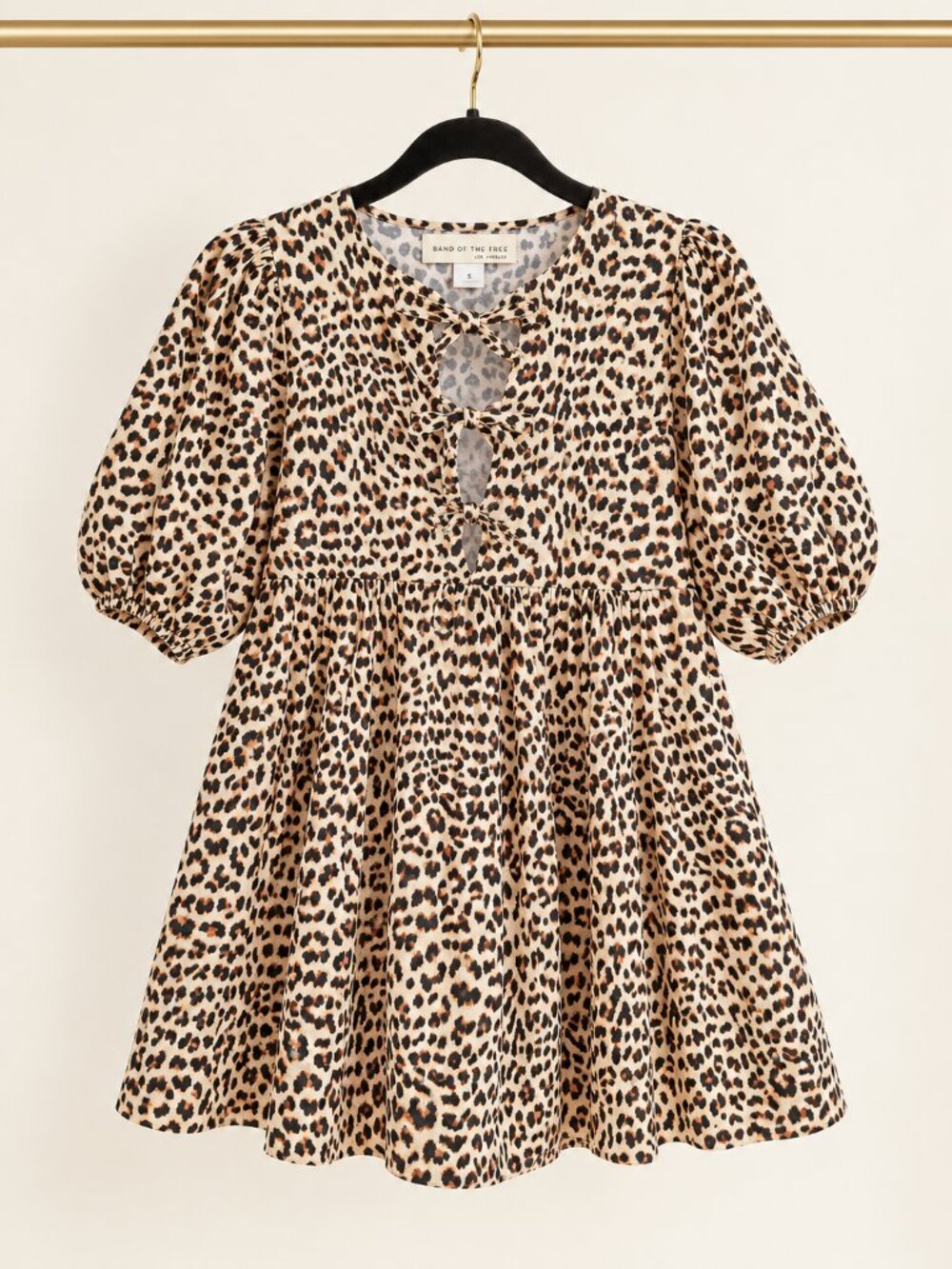 Band of the Free Women S Leopard Bow Front Puff Sleeve Babydoll Mini Dress